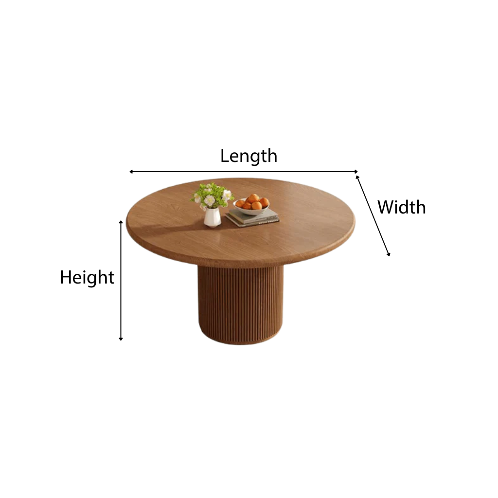 Scandinavian Wooden Round Dining Table With Fluted Pedestal Base