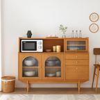 Scandinavian Wooden Sideboard With Arched Glass Doors