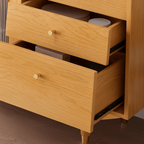 Scandinavian Wooden Sideboard With Arched Glass Doors