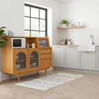 Scandinavian Wooden Sideboard With Arched Glass Doors