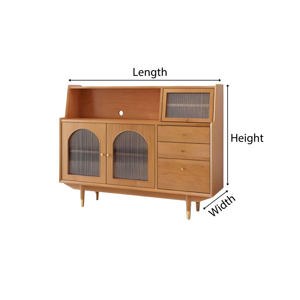 Scandinavian Wooden Sideboard With Arched Glass Doors