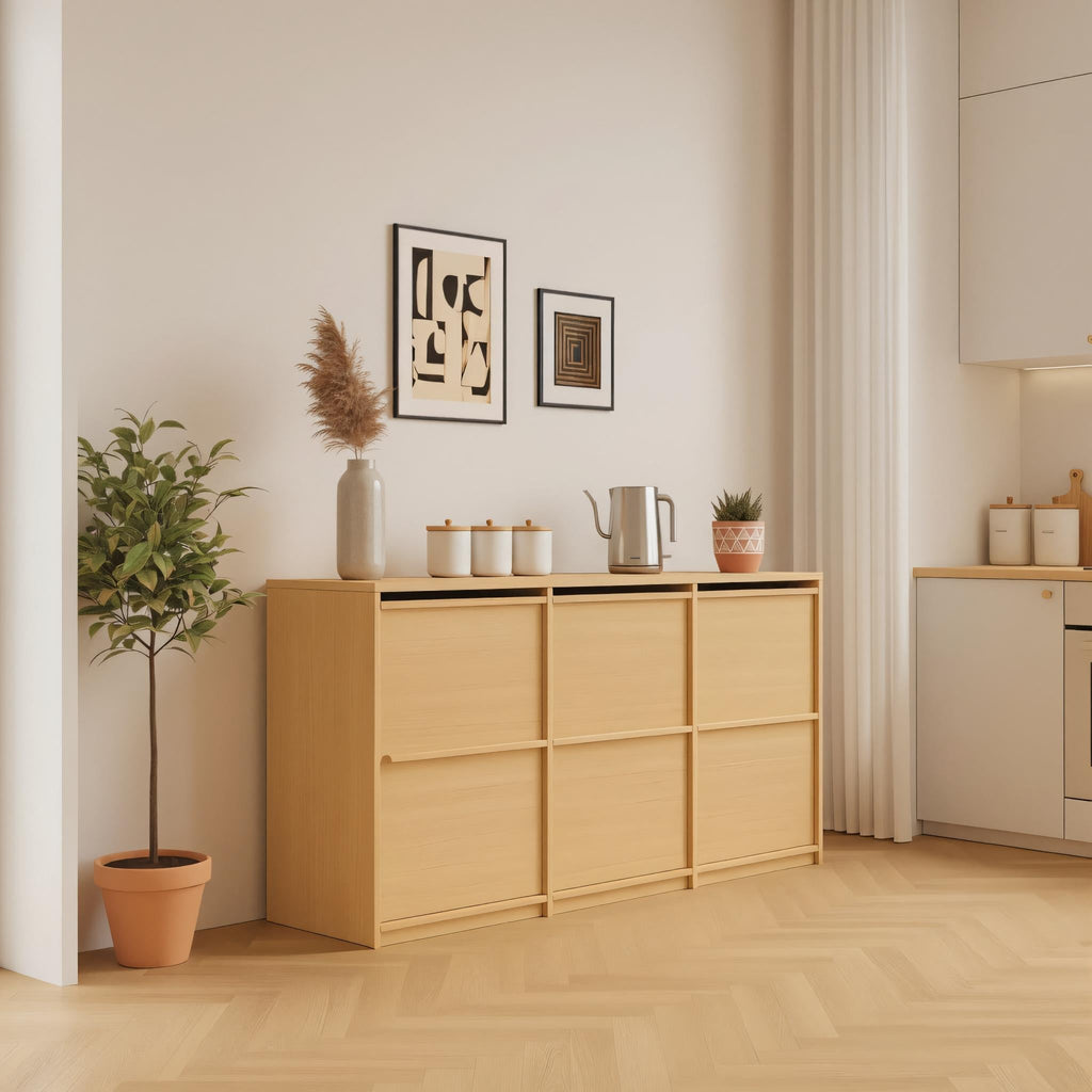 Scandinavian Wooden Sideboard With Sliding Doors