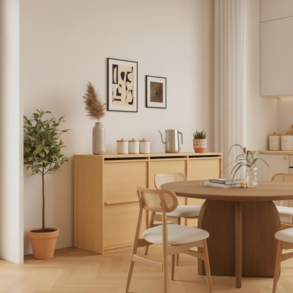 Scandinavian Wooden Sideboard With Sliding Doors