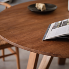 Farmhouse Wooden Round Dining Table With Angled Legs For Dining Room