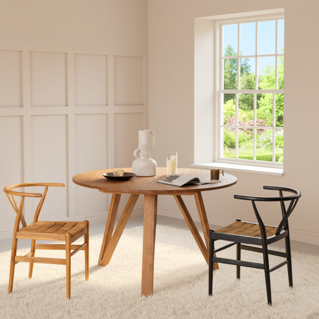 Farmhouse Wooden Round Dining Table With Angled Legs For Dining Room