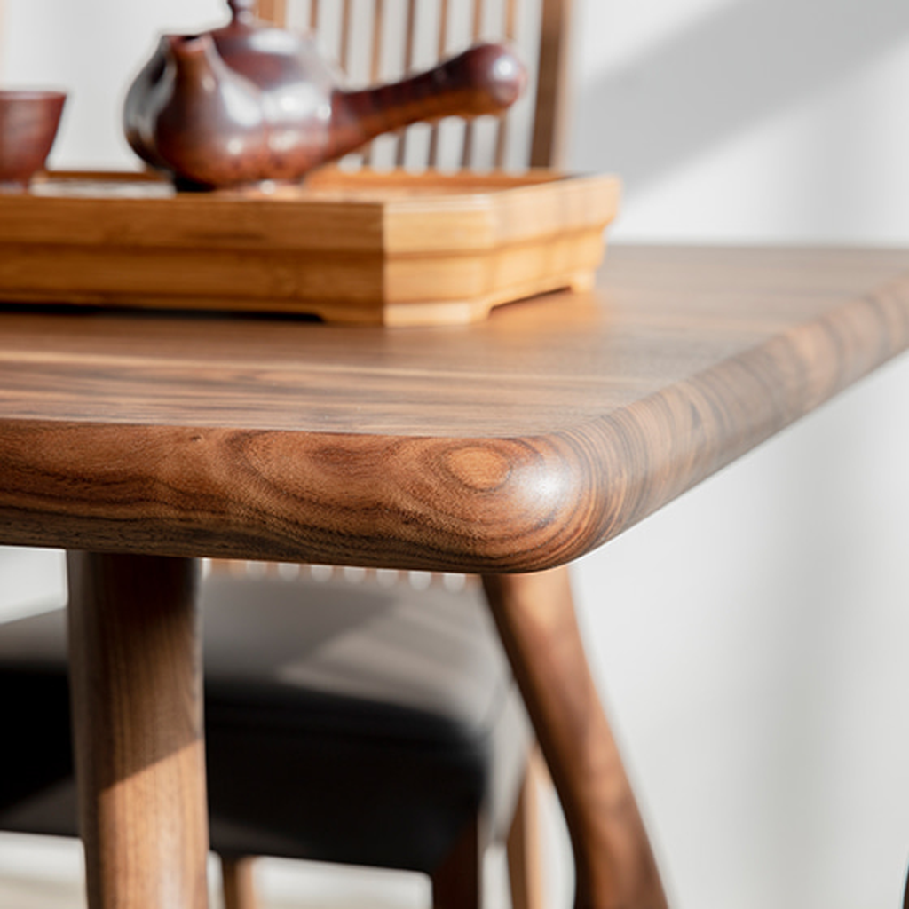 Mid-Century Wooden Rectangular Dining Table With Curved Legs For Dining Room