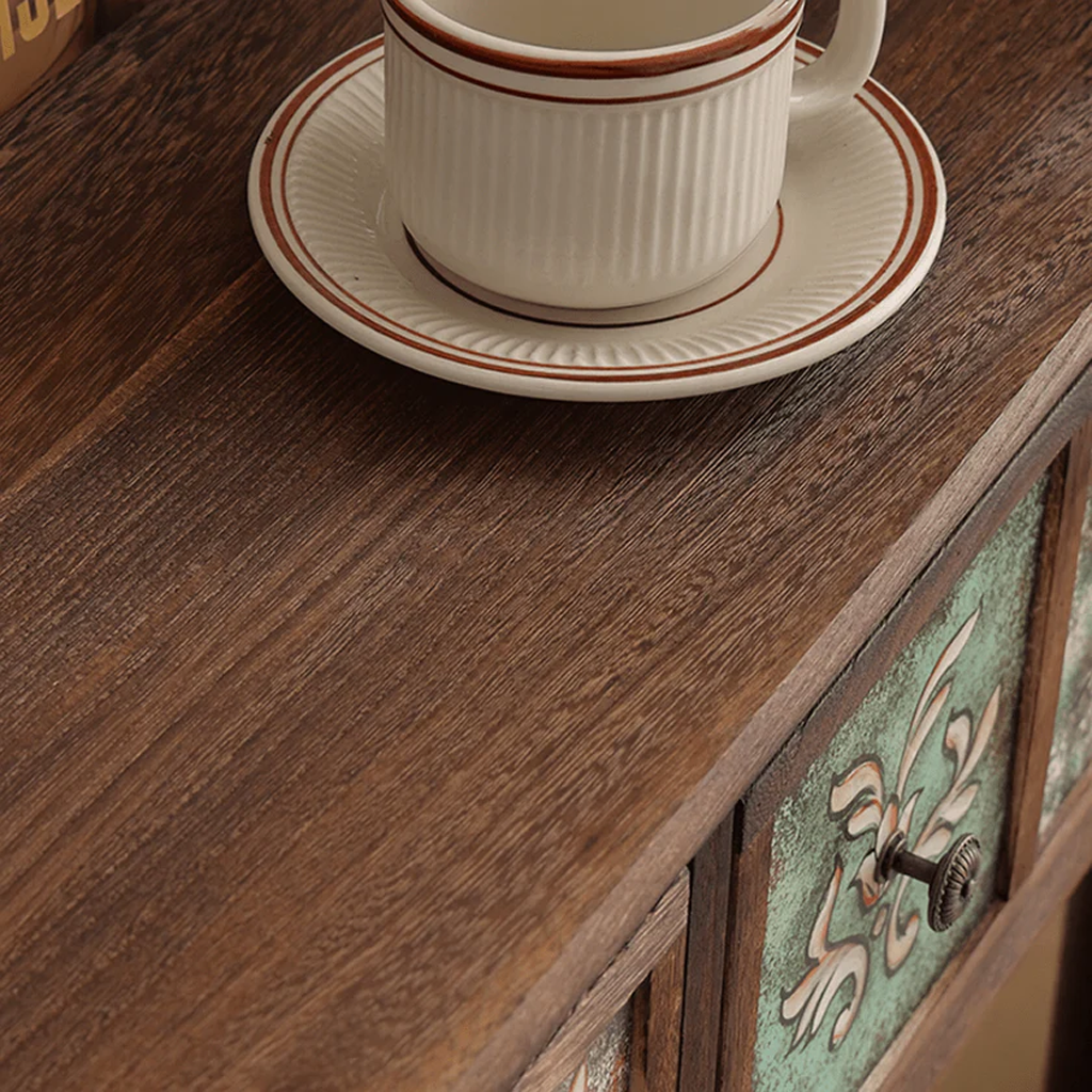 Vintage Artistic Wooden Console Table With Hand-Painted Floral Panels
