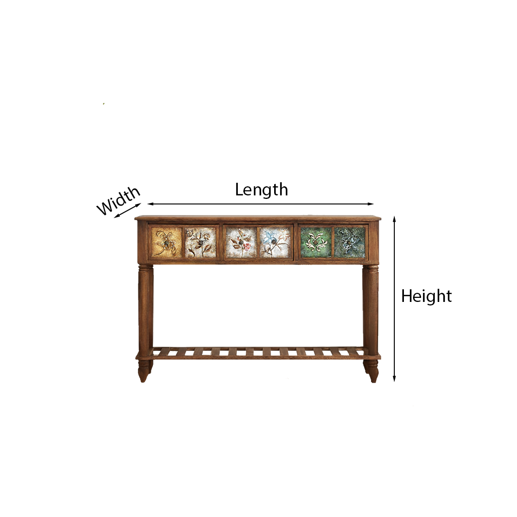 Vintage Artistic Wooden Console Table With Hand-Painted Floral Panels