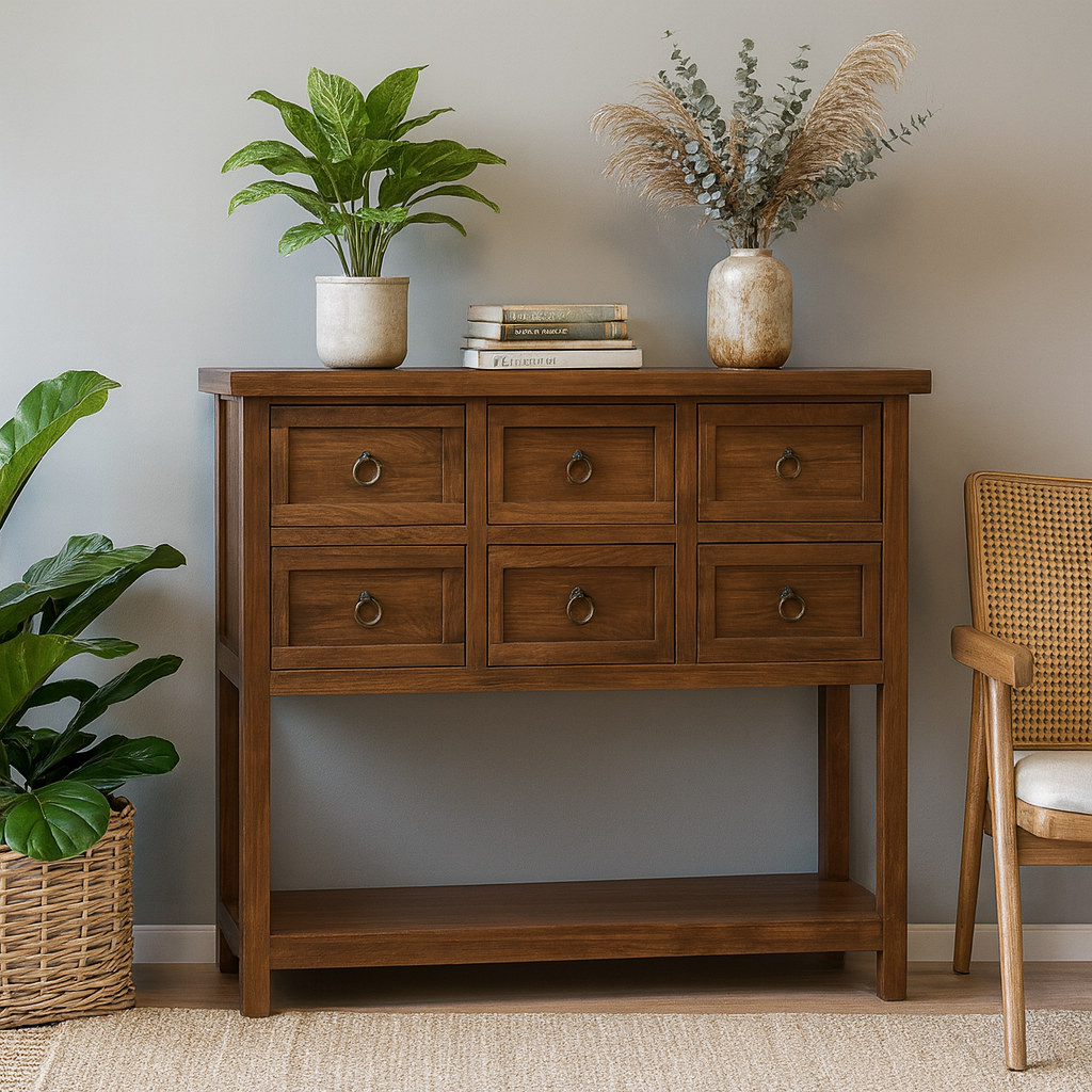 Vintage Wooden Console Table With Drawers